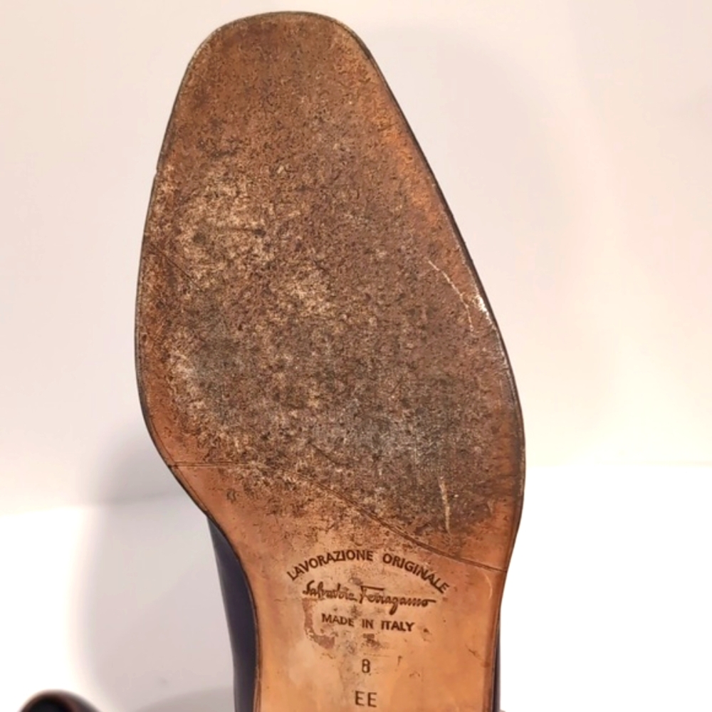 Salvatore Ferragamo Burgundy Brown Leather Penny Loafers Size 8 - Picture 12 of 15